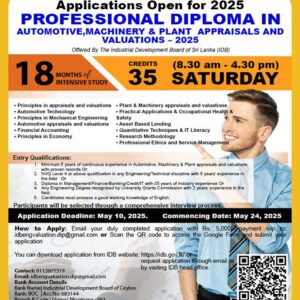 Professional Diploma in Automotive, Machinery and Plant Appraisals and Valuations – 2025